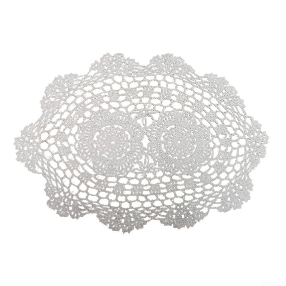 Traditional Oval Table Mat, Hand-Crocheted, Floral Lace, Elegant Dining Room Decoration (White)