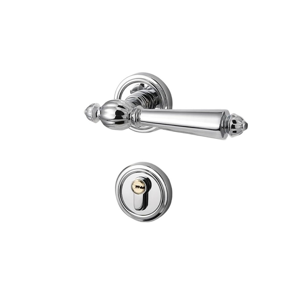 French Interior Door Lock in Chrome Finish, Silver Bedroom Door Handle