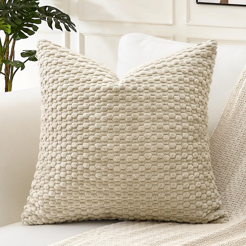 Artscope Geometric Corduroy Cushion Cover, 45 x 45 cm, Beige, Set of 1