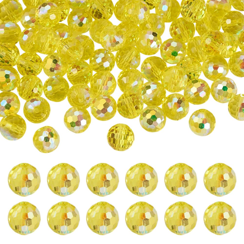 PandaHall Crystal Glass Beads, 10mm, Faceted, Round, AB Color, 80 Pieces
