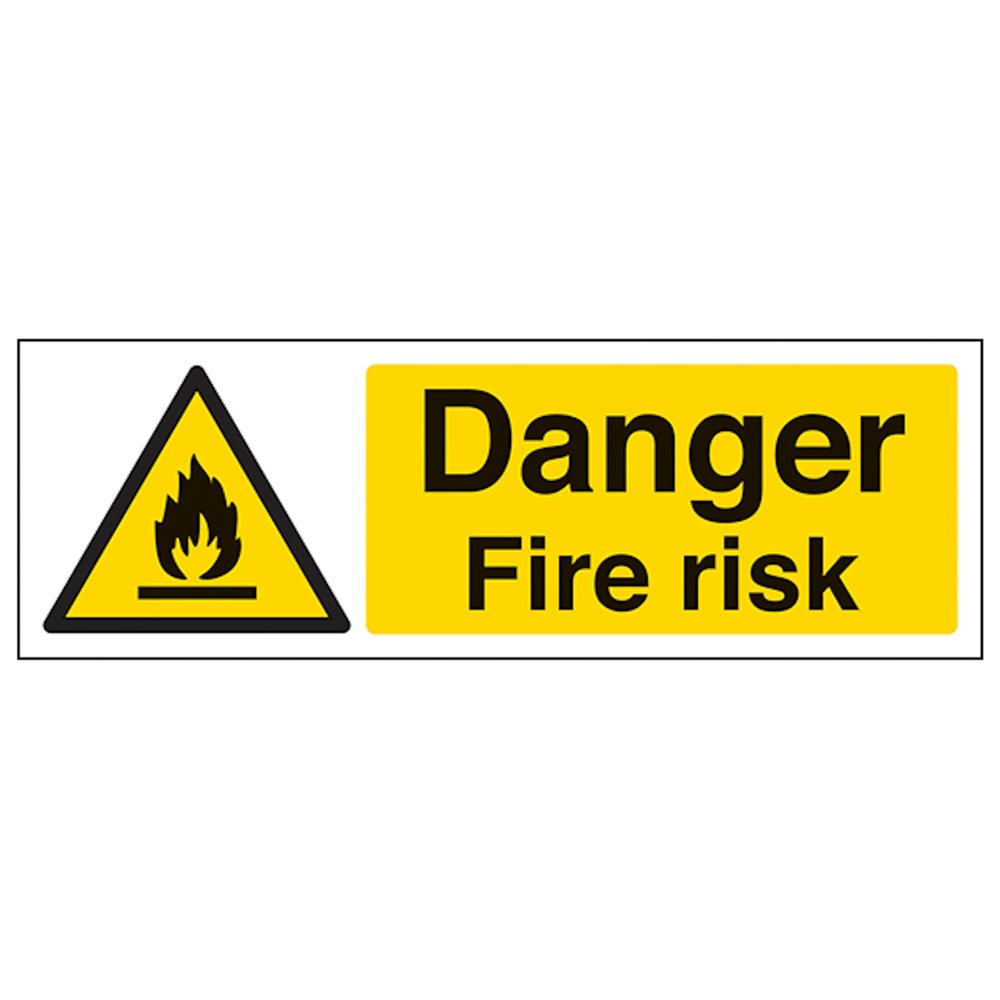 V Safety Safety Sign “Danger Fire Risk,” Landscape, 300 x 100 mm, 3 mm, Brushed Aluminum Composite