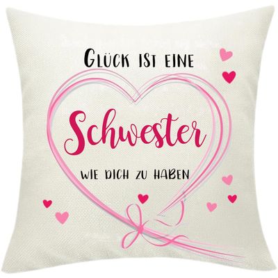 Zalingo Sister Decorative Pillow Cover with Heart Design