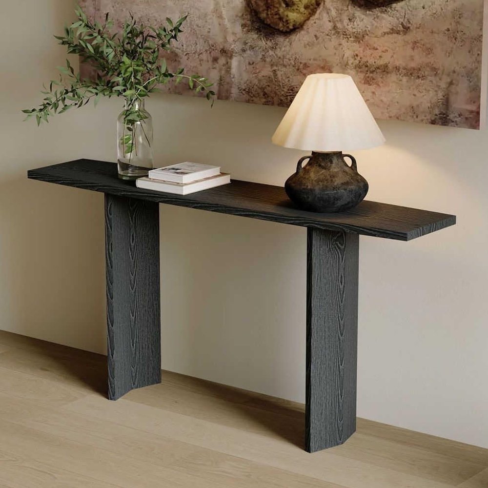 WTIWJY Farmhouse Console Table, Narrow Wood Entryway Table, Black, 55.1 in