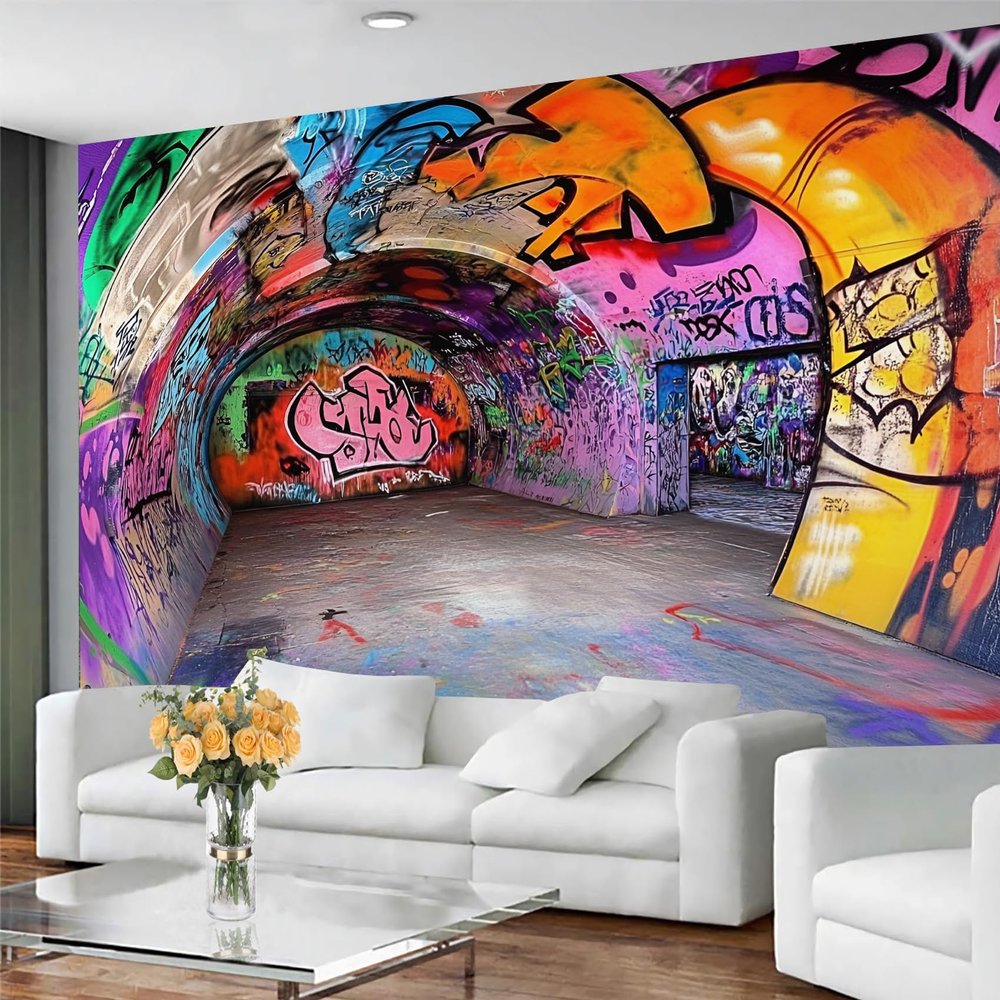 GIVLWF Graffiti Peel-and-Stick Wallpaper Mural for Bedroom and Living Room