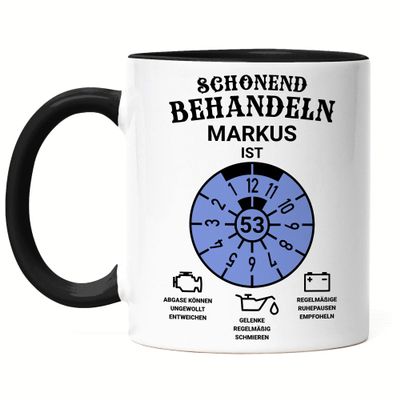 Kiddle-Design Personalized 53rd Birthday Mug, “Handle with Care—[Name] Is 53,” Funny Gift for Men or Women, Black Mug