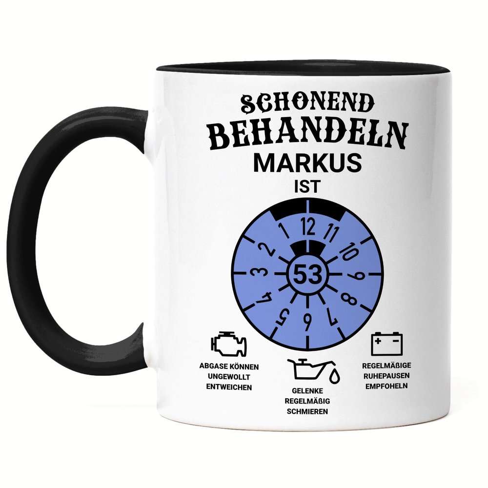 Kiddle-Design Personalized 53rd Birthday Mug, “Handle with Care—[Name] Is 53,” Funny Gift for Men or Women, Black Mug