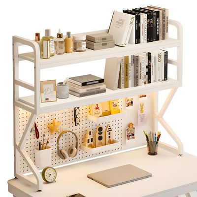 130 cm Multipurpose Metal Desk Shelf with Pegboard, White