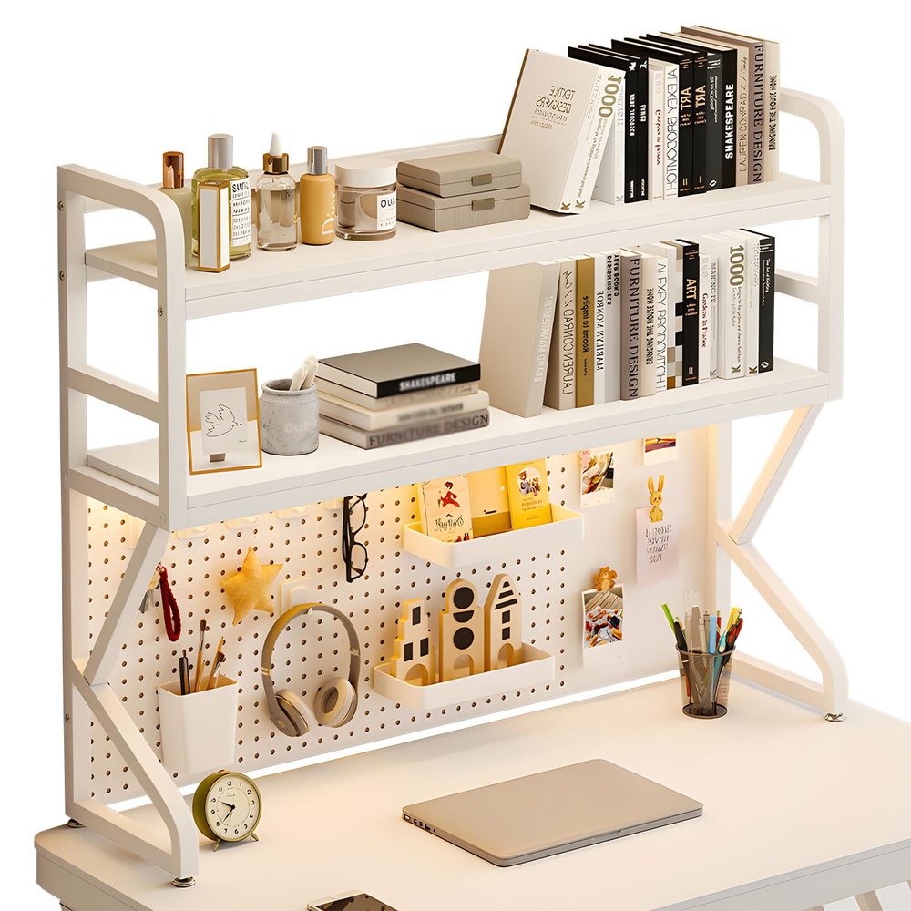 130 cm Multipurpose Metal Desk Shelf with Pegboard, White