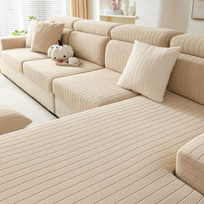 Gleedipre Striped Stretch Sofa Cover, Light Gray, Enlarged XL