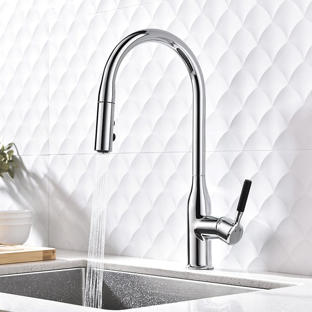 360° Swivel Kitchen Faucet, Chrome-Plated Brass, Pull-Out Sprayer, 2 Modes, Hot and Cold