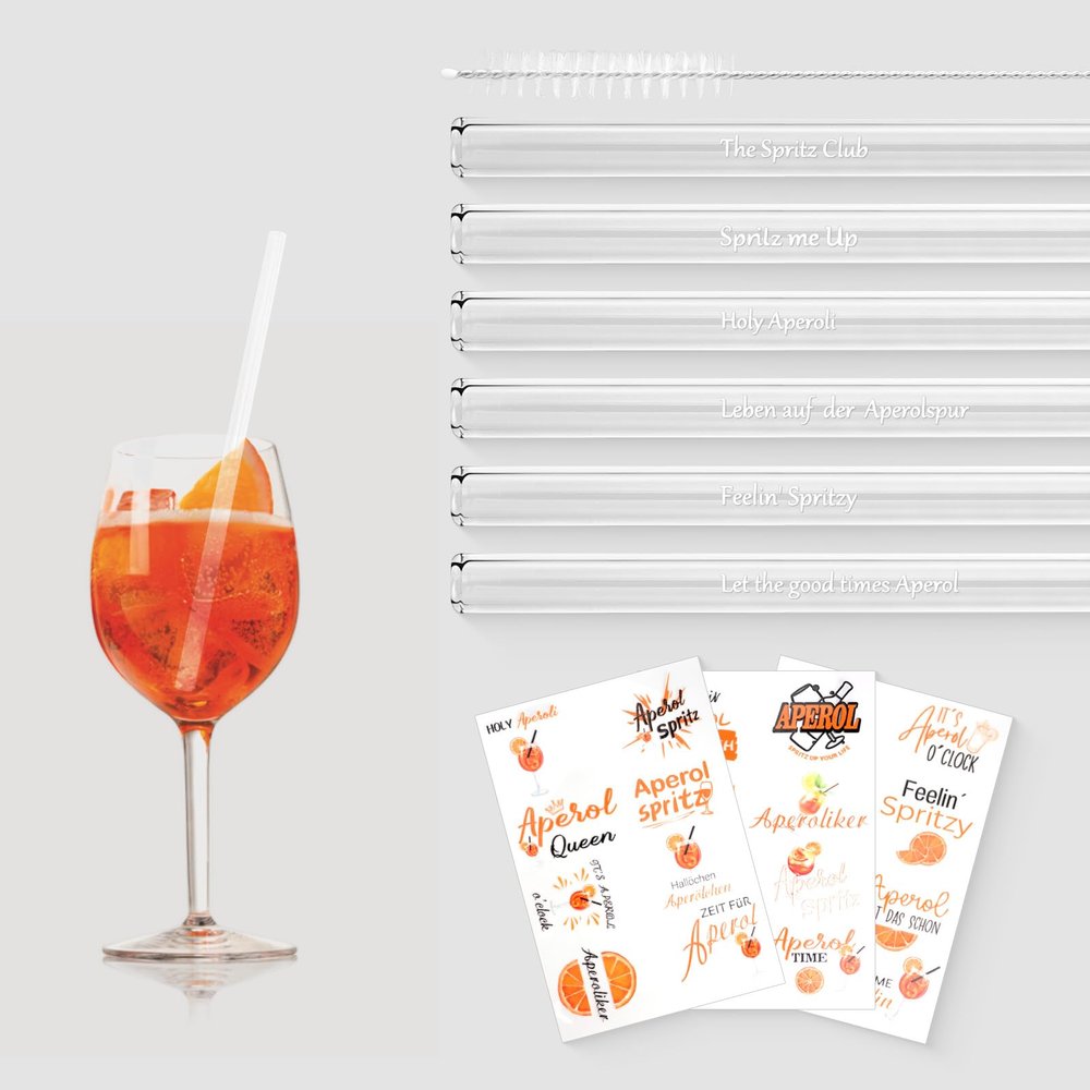 Aperol Gift Glass Straws - 6 Pack