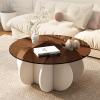 Round Tempered Glass Coffee Table, 70/80 cm, White/Brown view 1