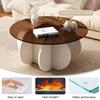 Round Tempered Glass Coffee Table, 70/80 cm, White/Brown view 3
