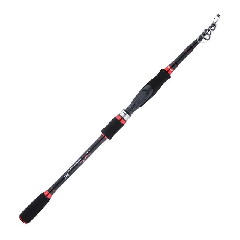 RaamKa Carbon Telescopic Fishing Rod, 1.8 m, Red/Black Spinning