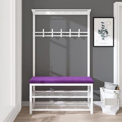 Narrow Hallway Coat Rack with Shoe Storage and Bench