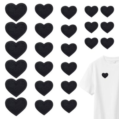 24 Pack Black Iron-On Heart Patches