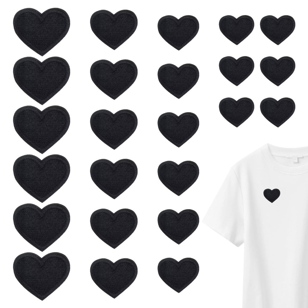 24 Pack Black Iron-On Heart Patches