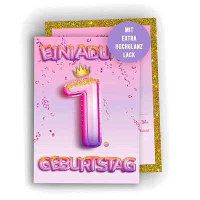 Colibri Edition 10 Birthday Invitation Cards for Girls - Pink Glitter Design, A6