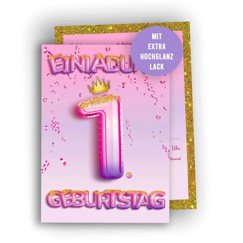 Colibri Edition 10 Birthday Invitation Cards for Girls - Pink Glitter Design, A6