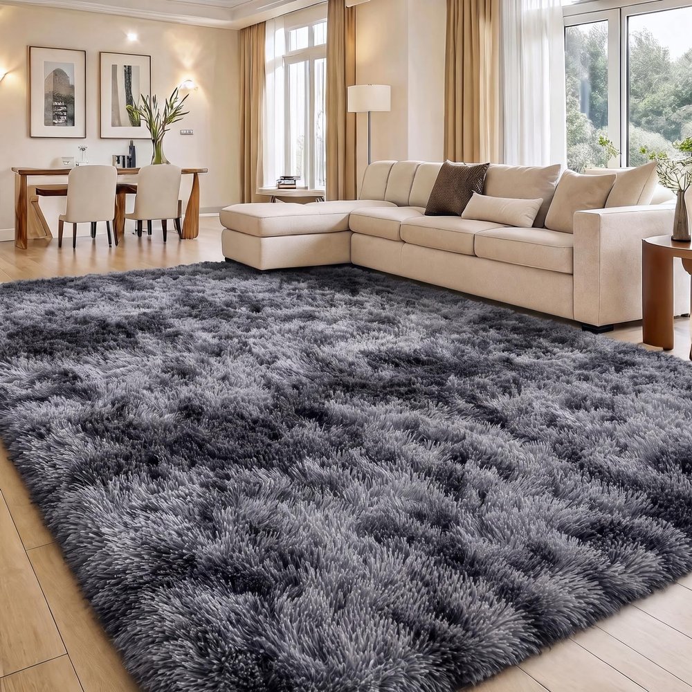 smiry Shag Area Rug for Living Room, 240 x 340 cm, Light Gray