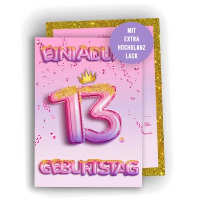 Colibri Edition 10 Birthday Invitation Cards for Girls - Pink Glitter Design