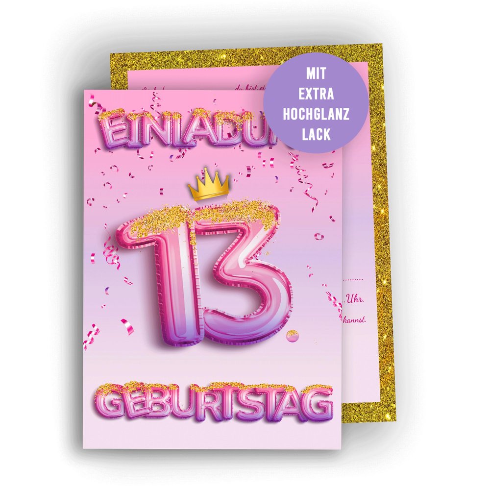 Colibri Edition 10 Birthday Invitation Cards for Girls - Pink Glitter Design