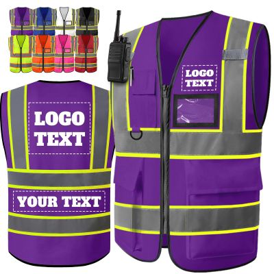 Busparst Safety Vest with Custom Logo for Men and Women, Class 2 Hi-Vis Vest with 4 Pockets