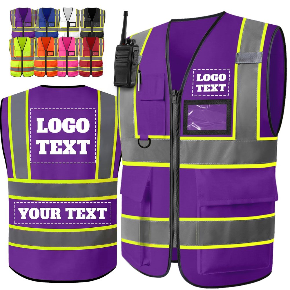 Busparst Safety Vest with Custom Logo for Men and Women, Class 2 Hi-Vis Vest with 4 Pockets
