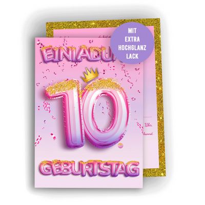 Colibri Edition 10 Birthday Invitation Cards for Girls - Pink Glitter Design