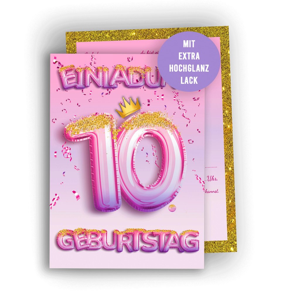 Colibri Edition 10 Birthday Invitation Cards for Girls - Pink Glitter Design