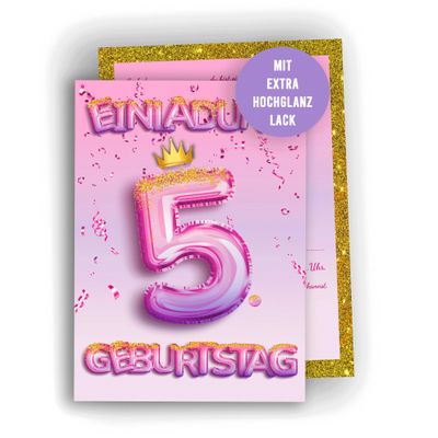 Colibri Edition 10 Birthday Invitation Cards for Girls - Pink Glitter Design