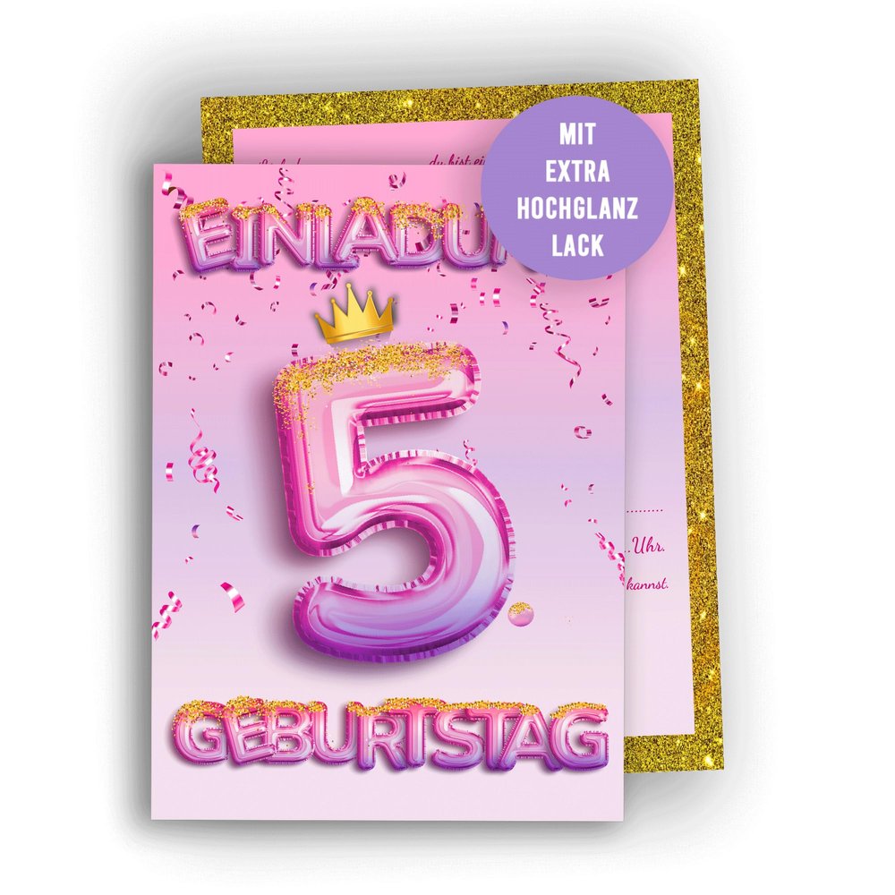 Colibri Edition 10 Birthday Invitation Cards for Girls - Pink Glitter Design