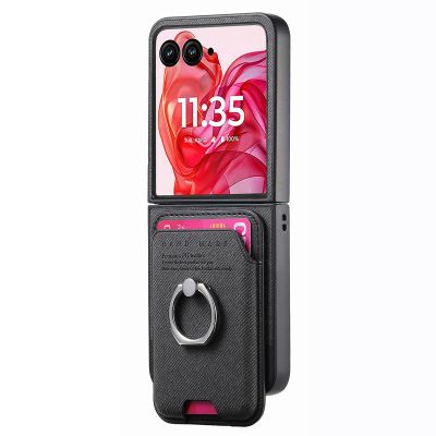 MFAOSHI Magnetic Case for Motorola Razr 60 Ultra/60 Pro/60, Detachable Wallet Phone Case, Non-Slip Leather Case with Metal Ring Holder, Black, 60 Pro