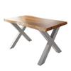 Loreno Dining Table 120 × 80 × 77 cm, Natural Acacia, Silver X-Frame view 1