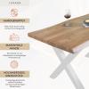 Loreno Dining Table 120 × 80 × 77 cm, Natural Acacia, Silver X-Frame view 3