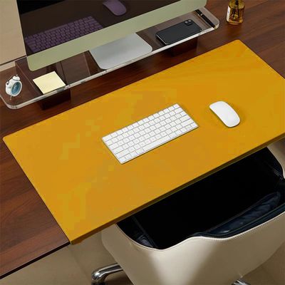 Desk Mat with Edge Lock, Waterproof PU Leather, Yellow, 90 x 45 cm