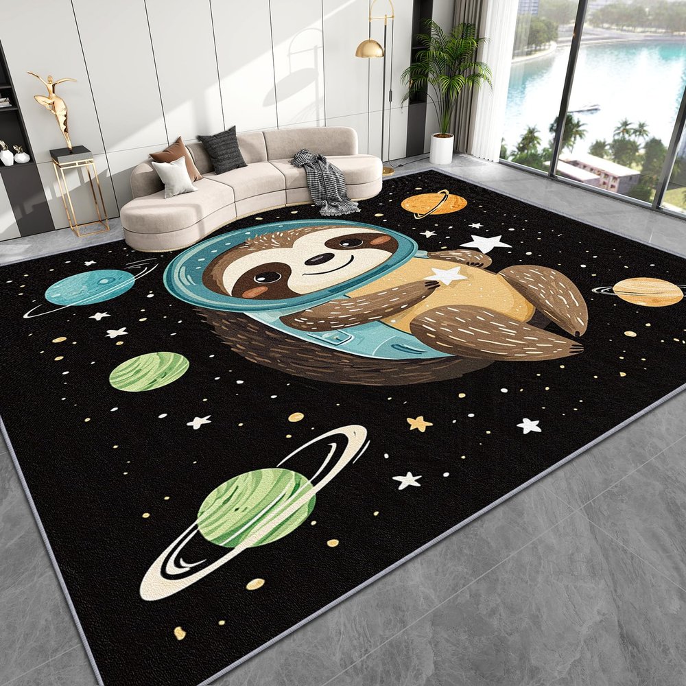 AevuCub Sloth Decor Rug, Stars and Planets Astronaut Design, 100 x 150 cm
