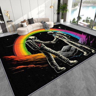 AevuCub Astronaut Decor Space Rug, 60 x 90 cm Low-Pile Abstract Rainbow Rug