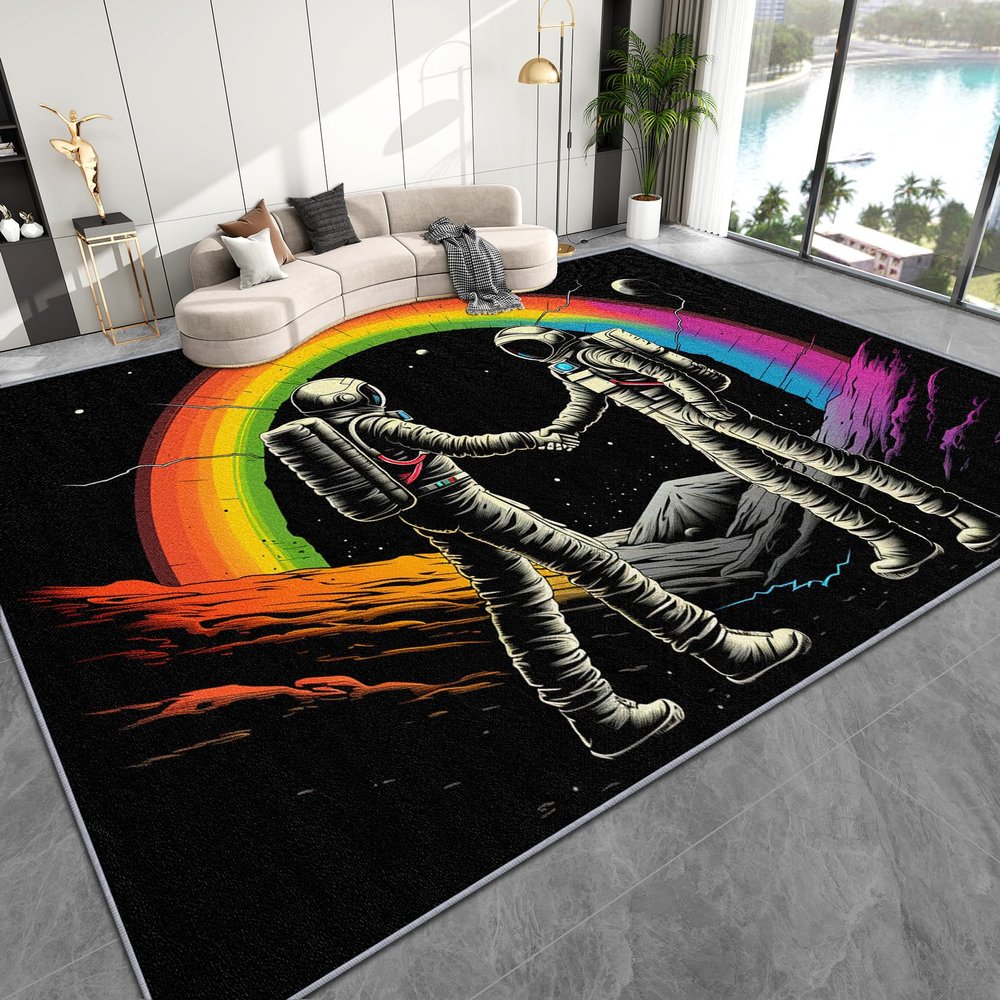AevuCub Astronaut Decor Space Rug, 60 x 90 cm Low-Pile Abstract Rainbow Rug