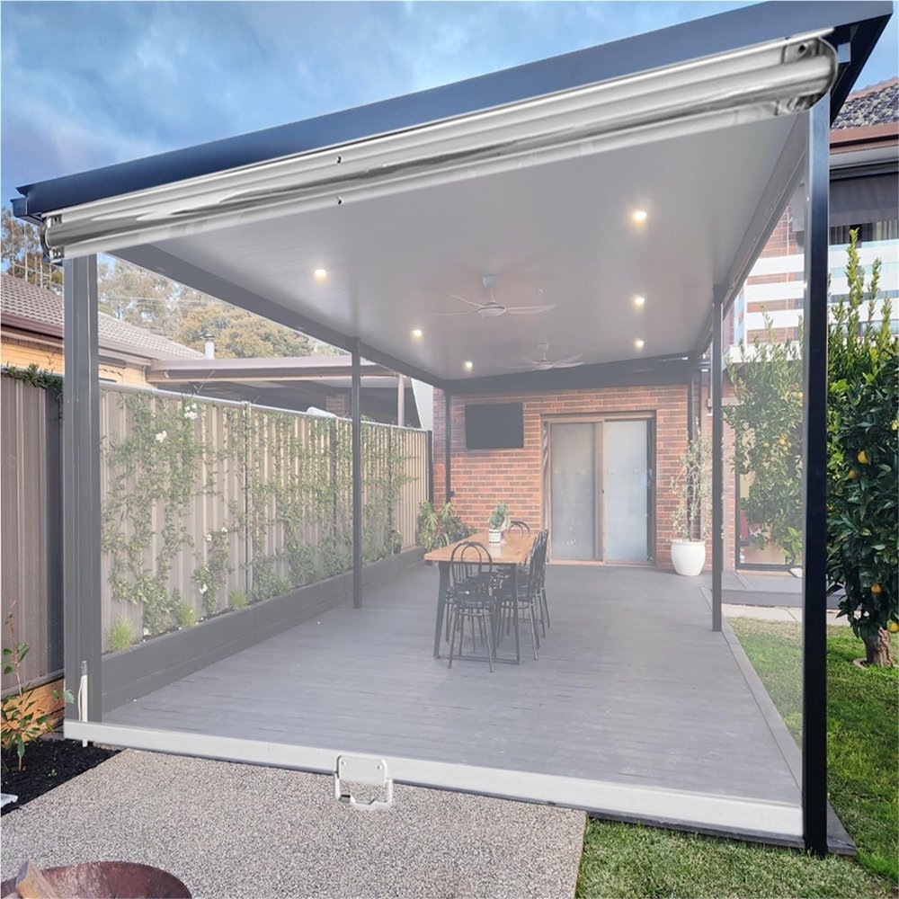 Waterproof Transparent PVC Spring Roller Blind with Handle, W150 x H160 cm