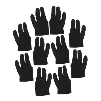 Black Billiard Gloves, 10-Pack, Spandex, Three-Finger Design