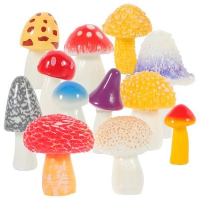 12 Small Resin Mushroom Figurines for Bonsai Bowls and Indoor Decor