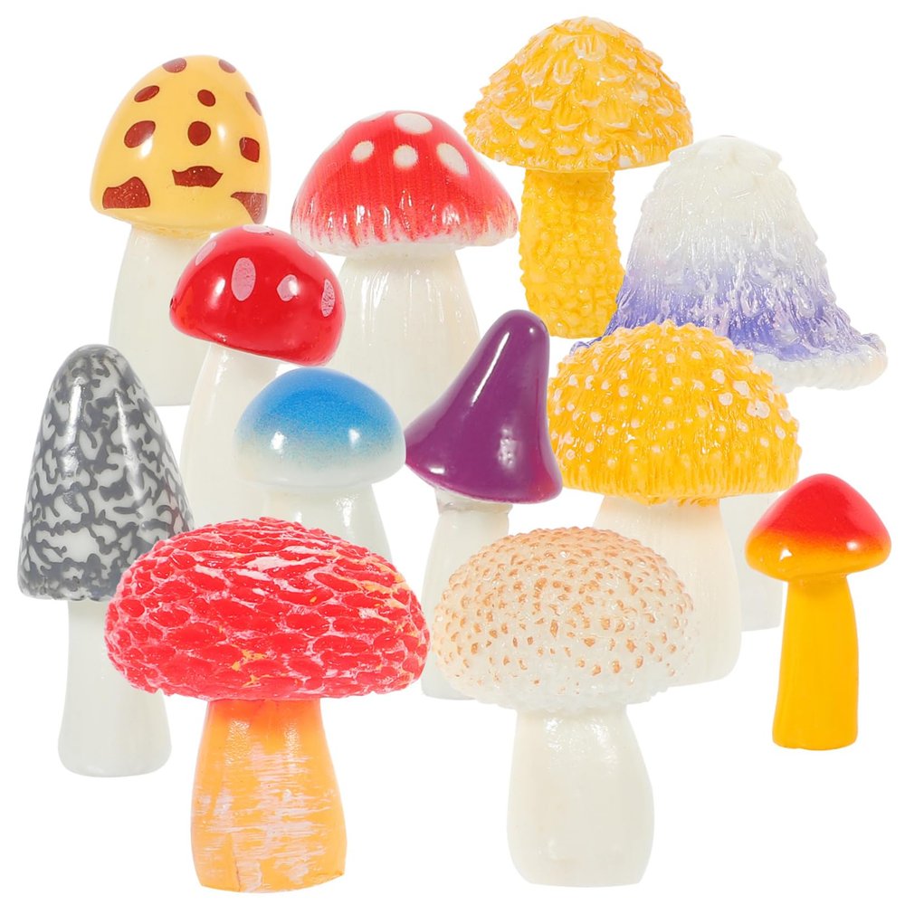 12 Small Resin Mushroom Figurines for Bonsai Bowls and Indoor Decor