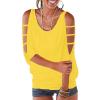 Women's Cold-Shoulder 3/4-Sleeve Crew-Neck T-Shirt, Solid Color, Yellow, M view 1