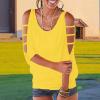 Women's Cold-Shoulder 3/4-Sleeve Crew-Neck T-Shirt, Solid Color, Yellow, M view 2