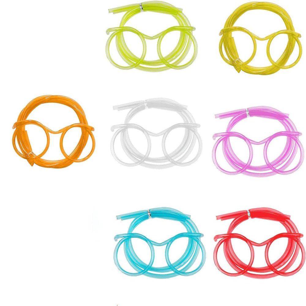 Reusable Straws with Glasses, Flexible Multicolored Straws, 7 Pieces