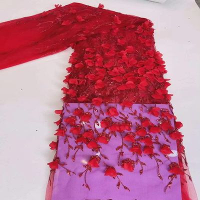 ZXFLOOR 5 Yards Diamond 3D Flower Tube Bubble Embroidered Sequin Fabric