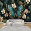 PaxGloz Blue and Gold Butterfly Photo Wallpaper, Botanical Non-Woven Wall Mural, 100 x 70 cm (W x H) view 1
