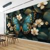 PaxGloz Blue and Gold Butterfly Photo Wallpaper, Botanical Non-Woven Wall Mural, 100 x 70 cm (W x H) view 3