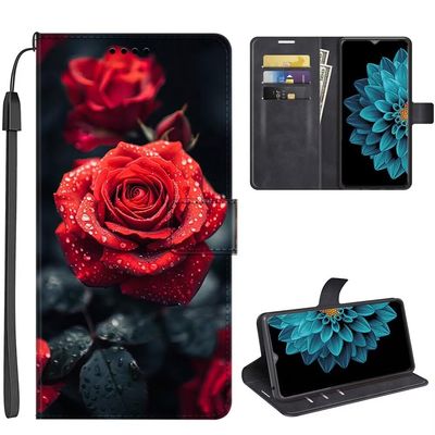 SEHEYA Folio Wallet Case for Samsung Galaxy M32, PU Leather, Rose Blossom Pattern
